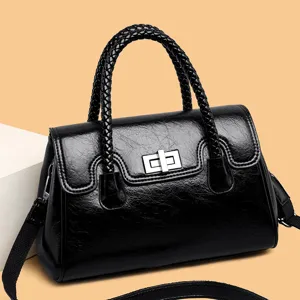 Sac à main rétro noir pour femme avec poignée tressée, élégant sac bandoulière tendance.
