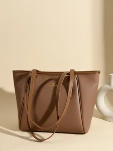 Stylish brown large capacity tote bag for women, premium leather commuting shoulder bag.