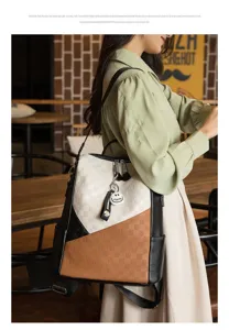 Mochila de moda patchwork para mujer bolso casual antirrobo de cuero urbano elegante