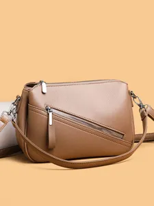 Women soft leather crossbody bag casual single shoulder handbag trendy commuting small square bag