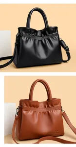 Detailed view of the stylish faux leather drawstring hobo shoulder bag with handles.