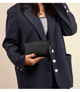 Portefeuille poignet en cuir véritable pour femmes, grande pochette noire pour téléphone et argent.