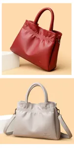Premium leather drawstring lucky bag, stylish top-handle tote and versatile shoulder bag.