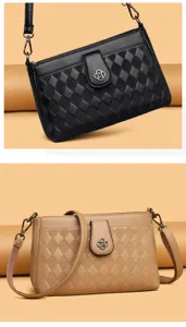 Women quilted shoulder bag soft leather crossbody bag with metal clover lock detail