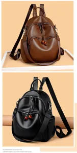 Soft leather women backpack casual travel daypack stylish dark brown bag new style hot sale