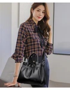 Black PU leather drawstring bucket bag casual shoulder handbag for women daily commuting use