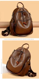 Women soft leather backpack casual vintage travel school shoulder bag large capacity
