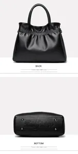 Stylish black leather handbag for women, casual shoulder tote bag with large capacity.