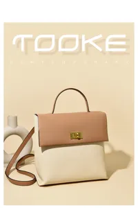 Women fashion contrast color backpack stylish top handle handbag casual daily school bag