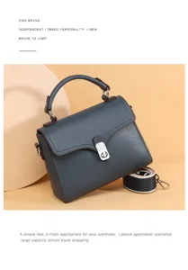 Crossbody top layer cowhide leather handbag for women, stylish square shoulder bag with handle.
