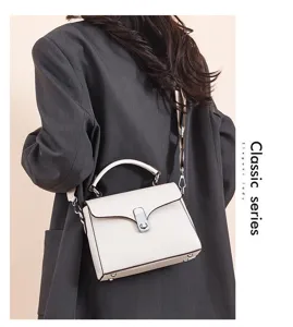 Cross-border light luxury cowhide small square bag for women, versatile top-handle crossbody.