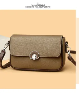 Stylish women's brown leather crossbody bag with metal lock and daily casual design.