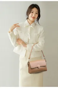 Stylish minimalist leather shoulder bag for women, perfect for daily commuting and casual wear.