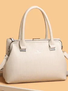 Elegant women shoulder handbag with metal frame kiss lock, stylish large capacity tote bag.