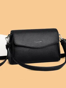 Borsa a tracolla nera minimalista urbana da donna, grande capacità borsa versatile in pelle.