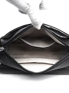 Borsa a tracolla in pelle PU nera dettaglio interno con spazioso design a scomparti.