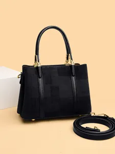 Korean style black commuting tote bag for women, large capacity casual single shoulder crossbody.