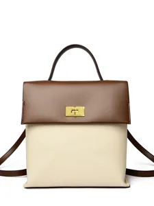 Women's stylish two-tone backpack with top handle and secure turn-lock closure for daily