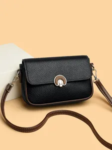 Women Fashion Crossbody Bag PU Leather Litchi Grain Shoulder Bag Contrast Stitching Daily Commute Underarm Bag