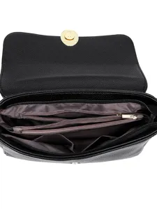 Black crossbody bag for women, stylish minimalist shoulder purse with multi compartments.