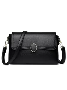 Stylish black PU leather crossbody shoulder bag for women, classic flap design for daily commute.