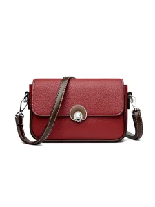 Women leather crossbody bag daily versatile fashion single shoulder underarm bag red retro style