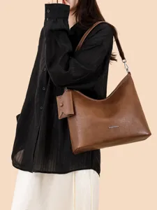 Women's Large Capacity Tote Bag Casual PU Leather Shoulder Crossbody Bag Minimalist Commuter Dumpling Bag