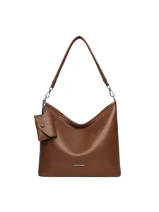 Brown hobo shoulder bag for women, large capacity commuter tote with small detachable pouch.