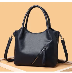 Large capacity soft leather tote bag for women, stylish minimalist casual shoulder bag.