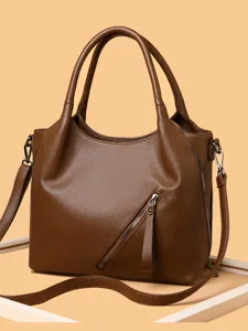 Women's Large Capacity Soft Leather Tote Bag Fashion Simple Solid Color Shoulder Bag Commuter Casual Handbag