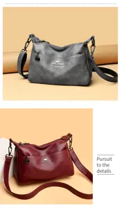Women PU leather crossbody shoulder bag casual large capacity stylish handbag with wide strap