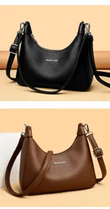 Stylish women shoulder bag PU leather casual crossbody bag versatile daily handbag.