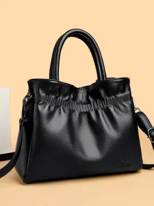 Women's Large Capacity Tote Bag PU Leather Casual Shoulder Crossbody Bag Drawstring Bucket Bag Commuter Handbag