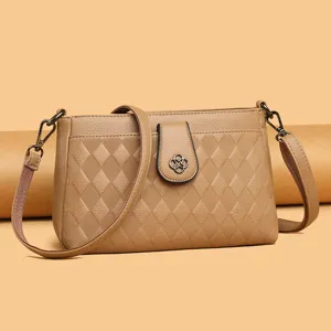 Women Crossbody Bag Light Brown PU Leather Quilted Diamond Shoulder Handbag Variant