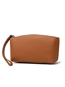 Pochette bracelet en cuir marron pour femmes, portefeuille simple pour téléphone et argent.
