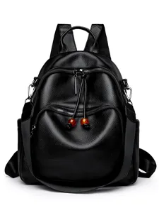 Black soft leather women backpack convertible casual anti theft daily travel shoulder bag.