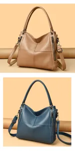 Detailed view of women leather shoulder tote bag featuring dual handles and side zippers.