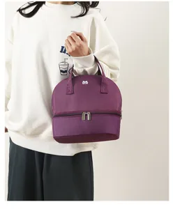 Double layer insulated lunch bag portable cooler bag purple food storage container for daily use