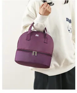 Double layer insulated lunch bag portable purple thermal food storage bag for office work travel