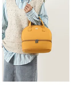 Portable double layer insulated lunch bag thermal cooler mommy bag detail view feature.