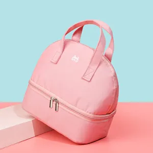Pink double-layer insulated lunch bag portable thermal food cooler bag for milk storage storage