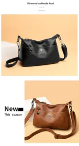 Detailed view of women soft PU leather shoulder bag with large capacity and wide strap.