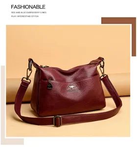 Women's casual PU leather crossbody shoulder bag with adjustable wide strap and zip pocket.