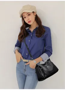 Women stylish black PU leather crossbody shoulder bag with adjustable wide strap daily use.