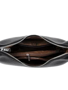 Elegant black leather shoulder bag for women, minimalist solid color design for daily use.