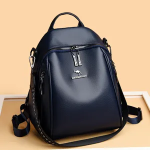 Zaino in pelle blu scuro testurizzato casual multifunzionale da viaggio scuola quotidiano