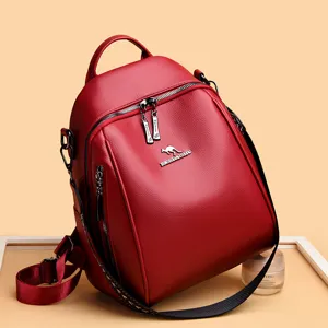 Elegante zaino rosso in ecopelle da donna, grande capacità per scuola, viaggio e tempo libero.