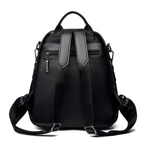 Zaino casual da donna in pelle nera con texture, borsa da viaggio e zainetto multifunzione