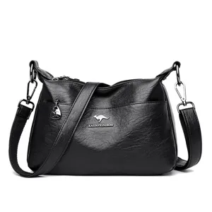 Classic black leather women shoulder bag designer crossbody handbag with metal hardware