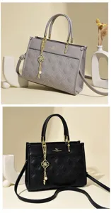 Elegant quilted tote bag with chain decor, high quality PU leather shoulder handbag for women.